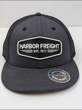 HARBOR FREIGHT EST. 1977 Black & Gray SnapBack Adjustable Trucker Hat, NEW